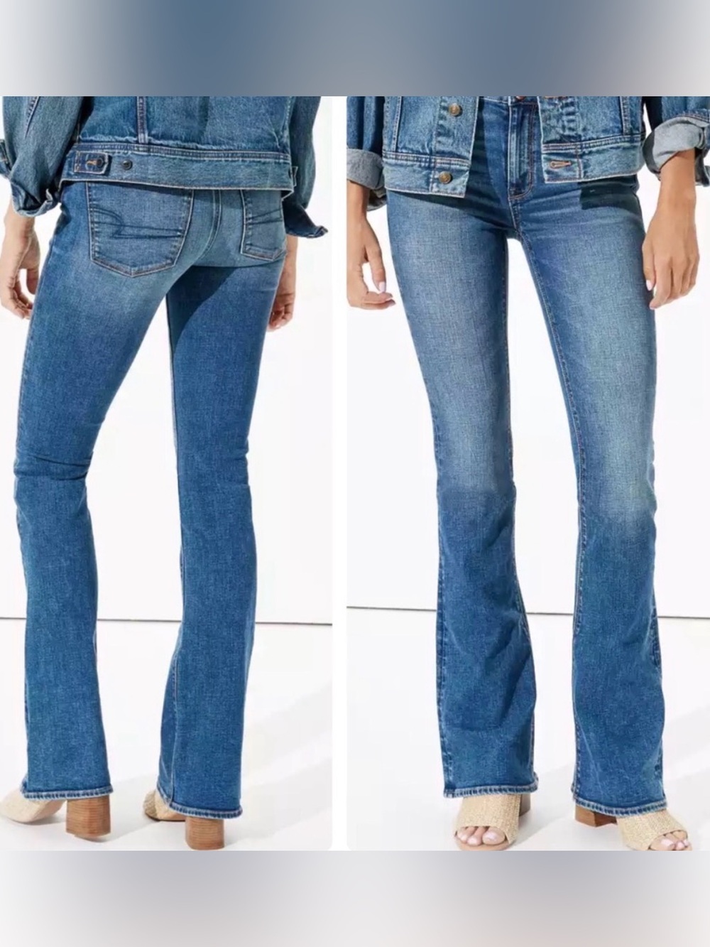American Eagle Hi-Rise Artist Flare Jeans SIZE 2 Short Medium Wash Super Stretch